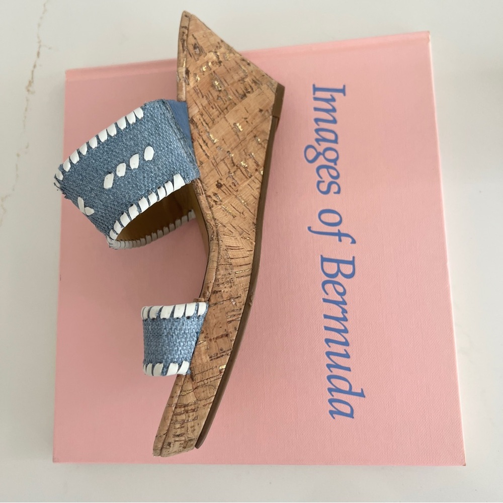 Jack Rogers Wedge Sandals Ella Cork Double Strap Coastal Blue and White Size 10 - Picture 7 of 16